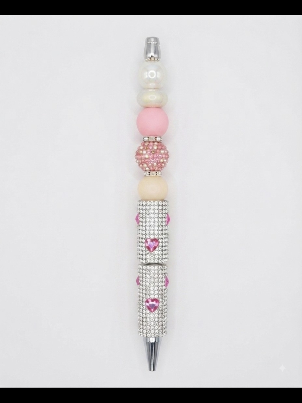 Beaded Pink Crystal Heart Ballpoint Pen